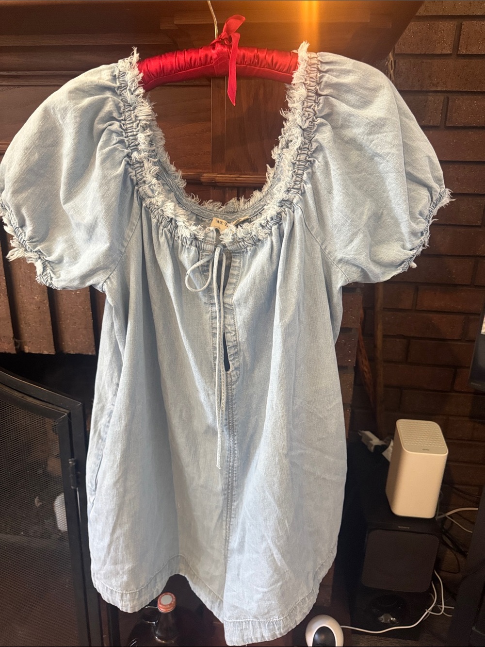 We The Free Light Blue Puff Sleeve Denim Romper